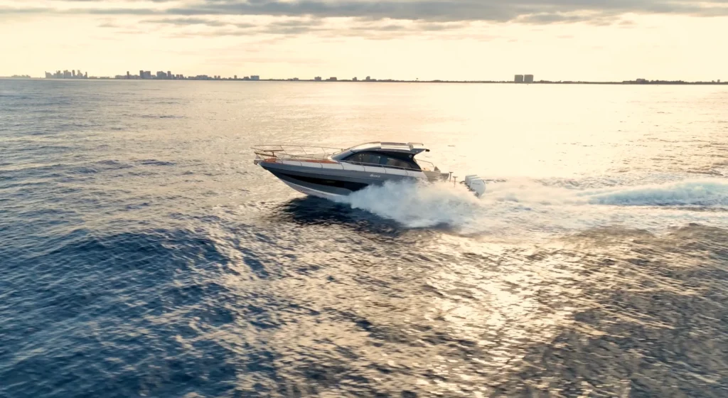 Hanover 415 sunset drone photo – BestSellingBoats - Shop and buy used or new boats at Best Selling Boats.