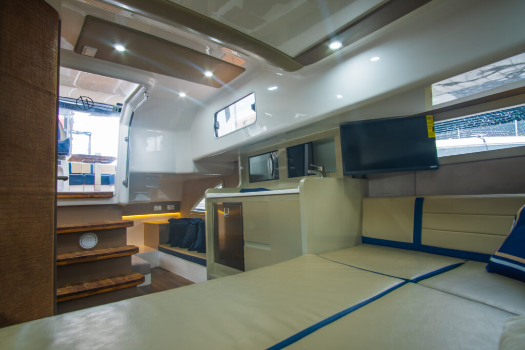 Hanover Yachts photo 387 heraldic blue interior _DSC4526 affordable Luxury boats with Best Selling Boats - Shop and buy used or new boats at Best Selling Boats.