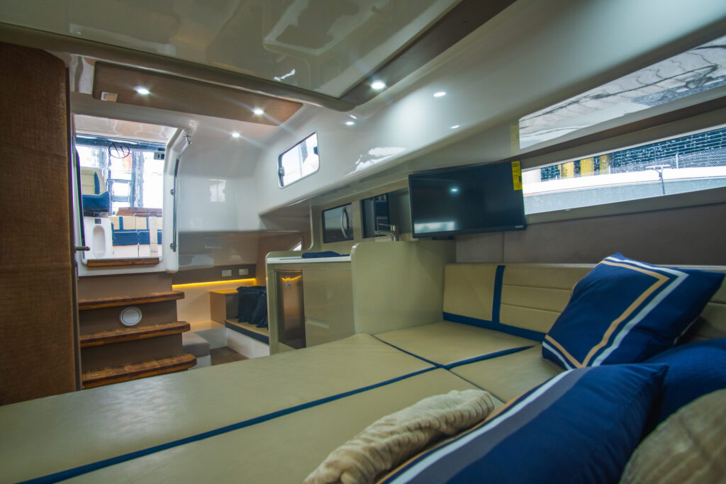 Hanover Yachts photo 387 heraldic blue interior _DSC4537 affordable Luxury boats with Best Selling Boats - Shop and buy used or new boats at Best Selling Boats.